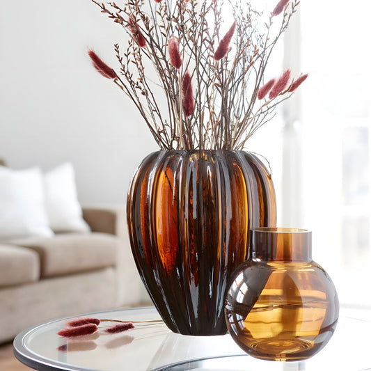 Chic Medium Round Brown Glass Vase