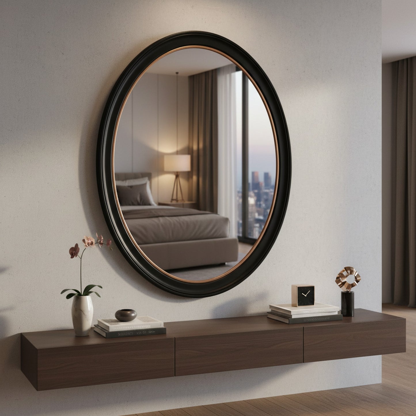 Chic Black and Gold Oval Wall Mirror - Stylish Home Accent