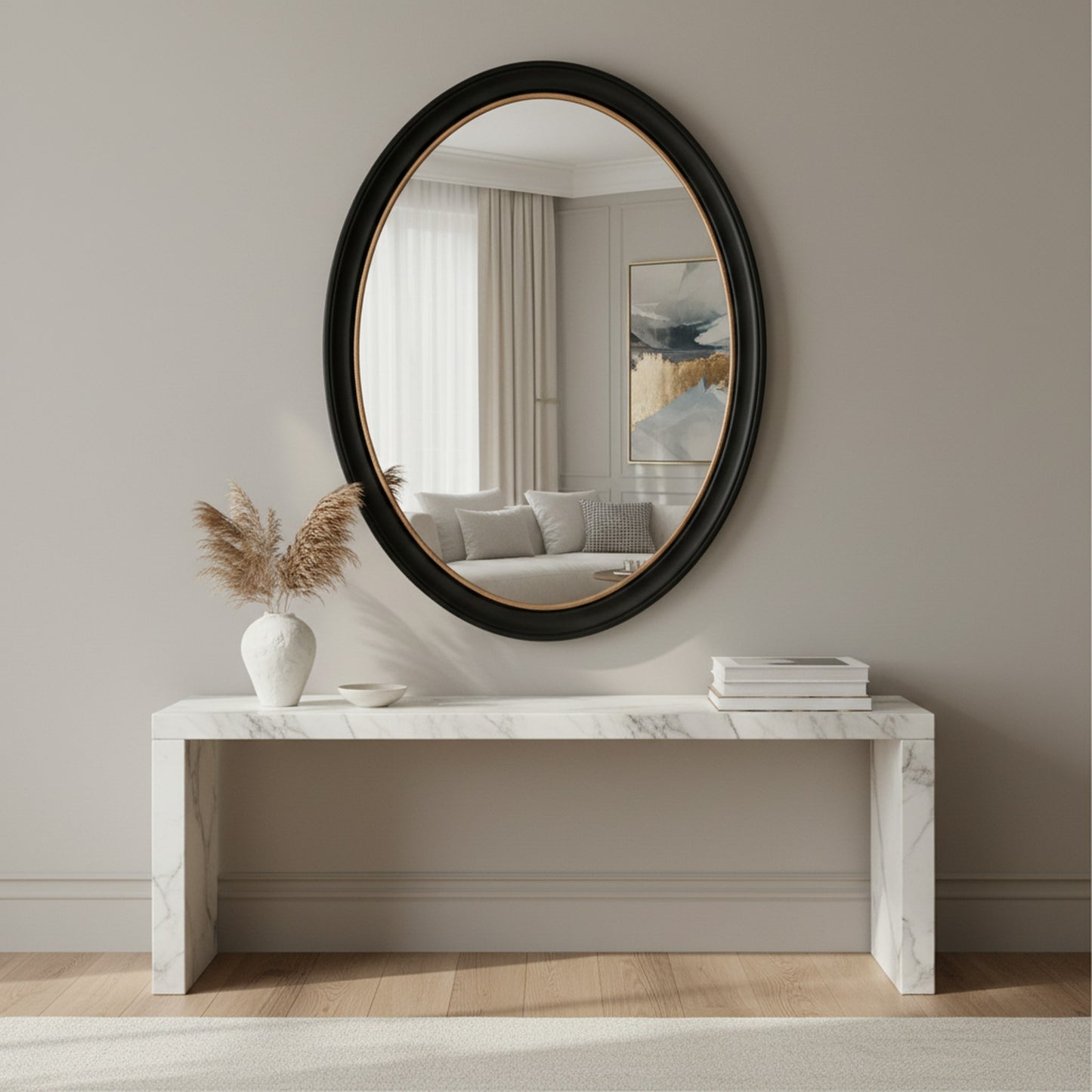 Stylish Black and Gold Oval Mirror for Modern Interiors