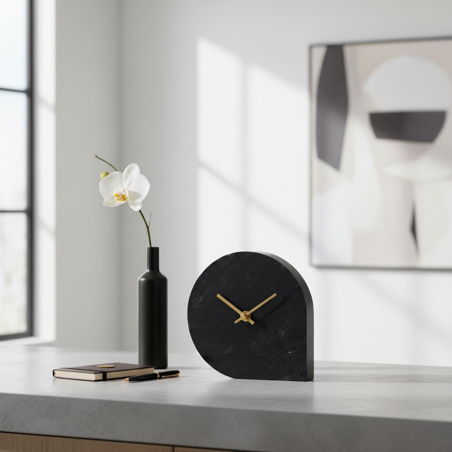 Stylish Black Marble Clock for Desk & Mantle - Modern Decorative Accent