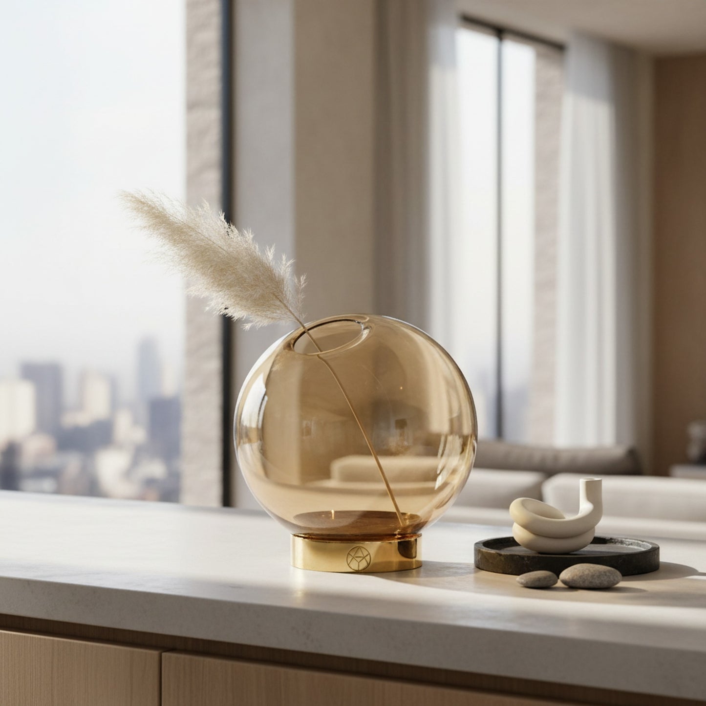 Large Amber Globe Vase by AYTM - Modern Home Accent