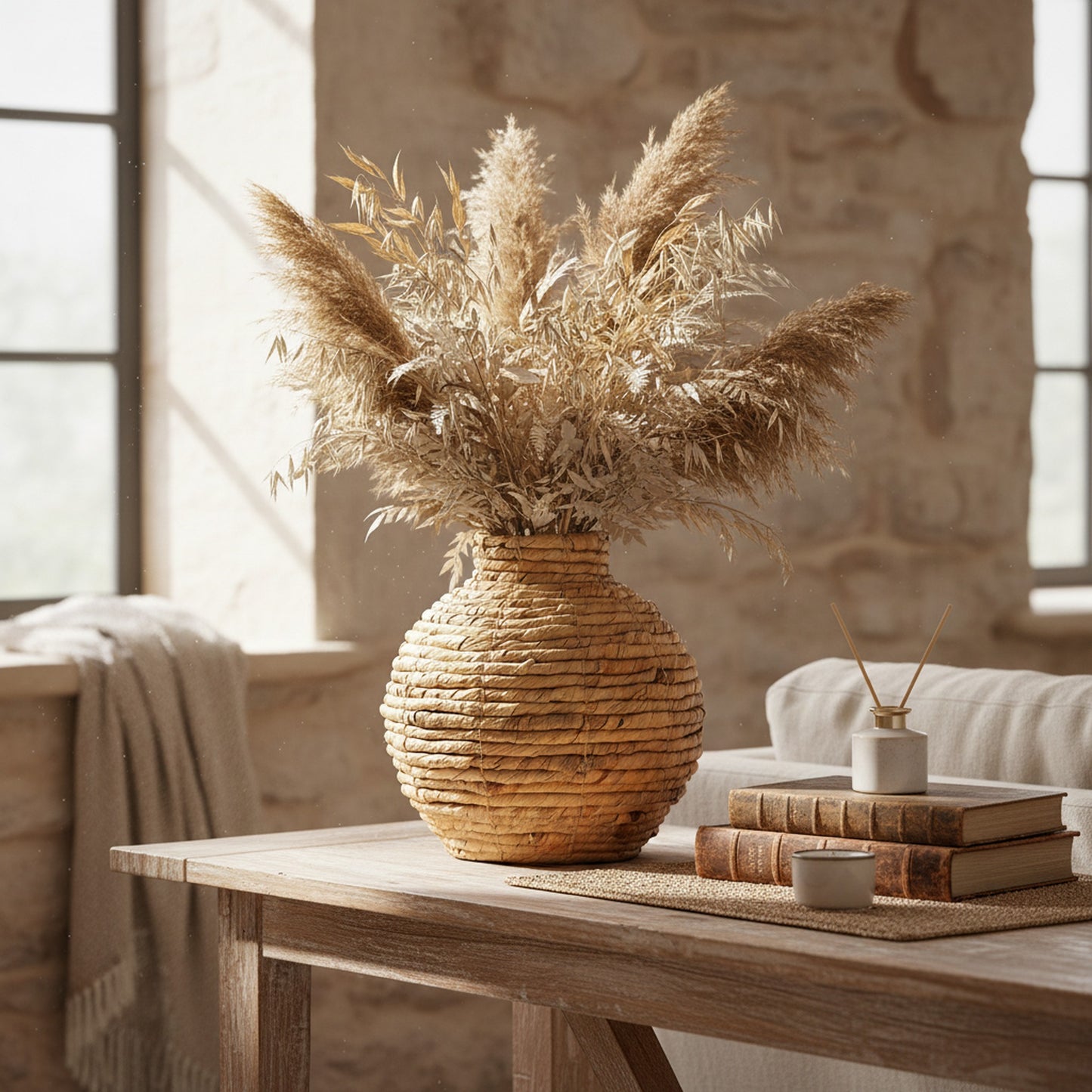 Natural Water Hyacinth Vase - Boho Chic Flower Holder