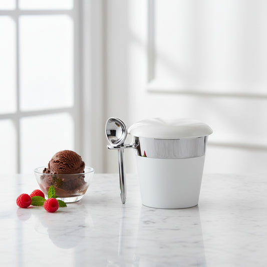 Stylish Nima Oberoi White & Silver Pint Ice Cream Server for Parties