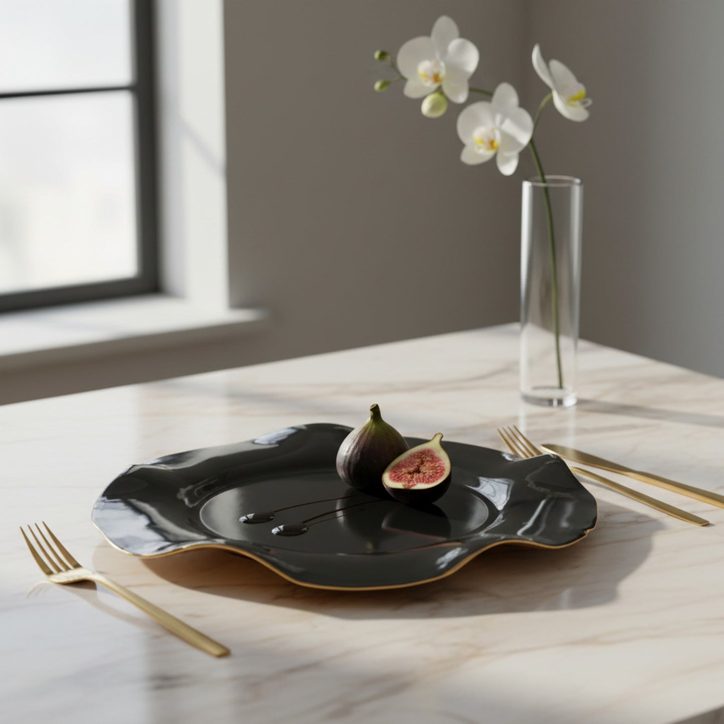 Medium Ruffled Plate by Nima Oberoi - Stunning Black & Gold Design