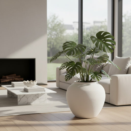 Stylish Large White Ceramic Planter - Modern Home Accent