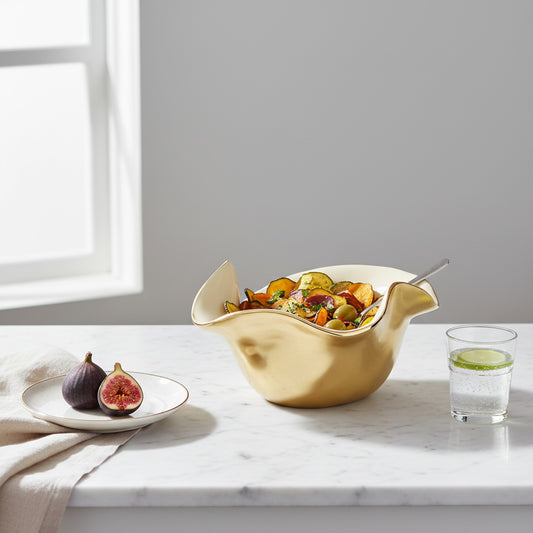 Nima Oberoi Ruffled Oyster & Gold Small Bowl - Elegant Home Décor