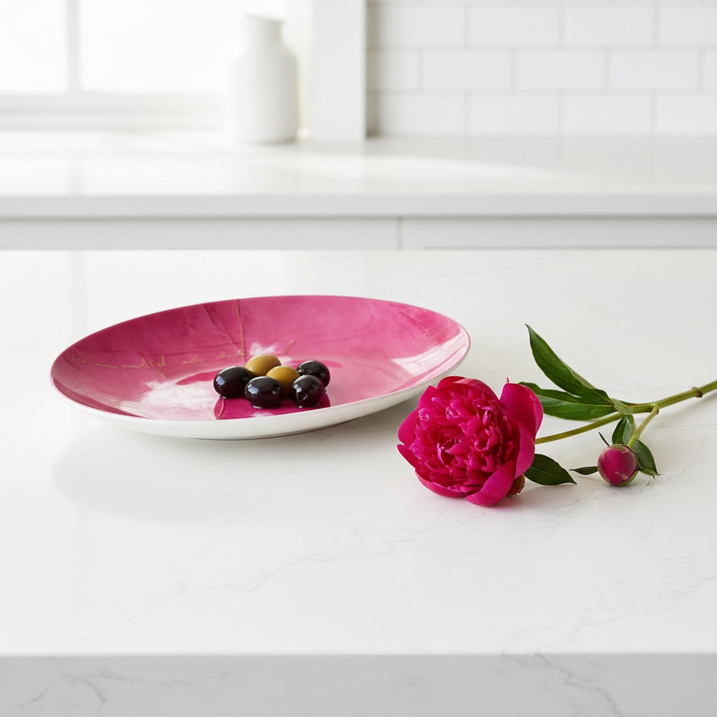 Vista Alegre Arigato Porcelain Olive Bowl - Elegant Pink Floral Design