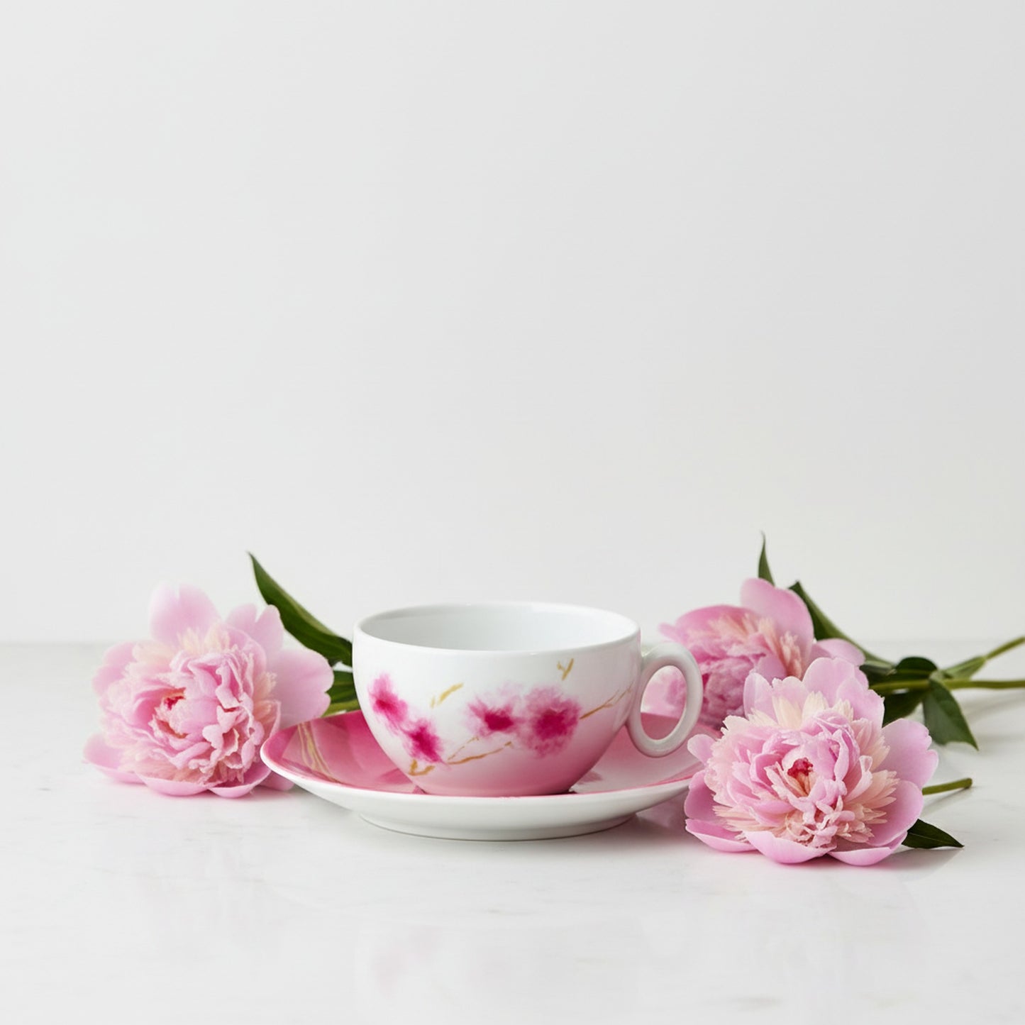 Vista Alegre Arigato Pink & White Floral Coffee Cup & Saucer Set