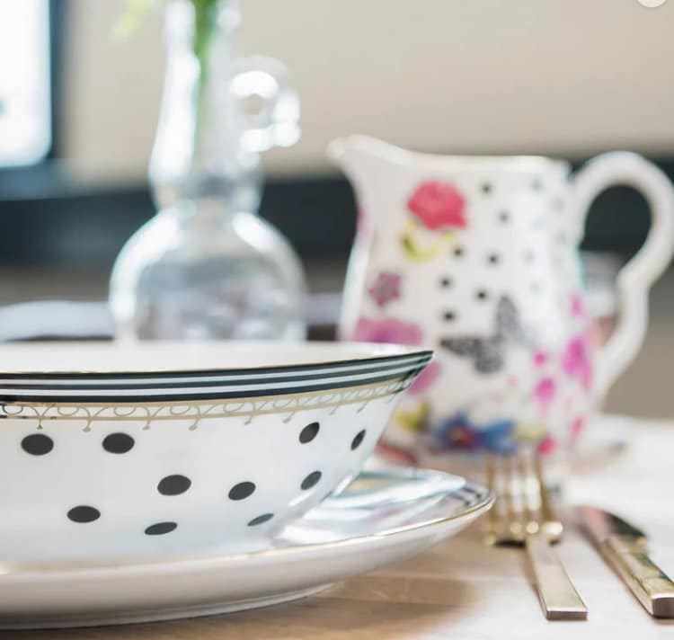 Melli Mello Black and White Dot Pasta Bowls with Gold Trim - Set of 4