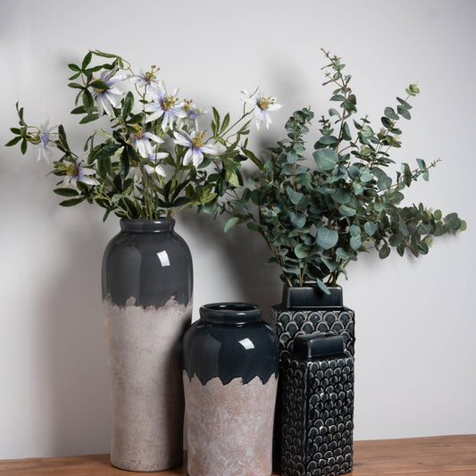 Handcrafted Blue and Gray Ceramic Floor Vase