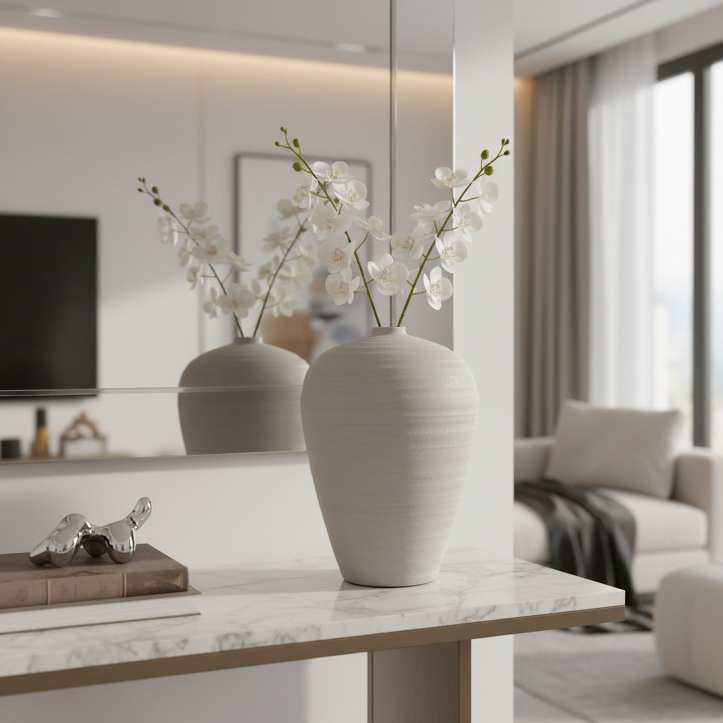 Elegant Silver Grey Stoneware Vase - Modern Home Decor