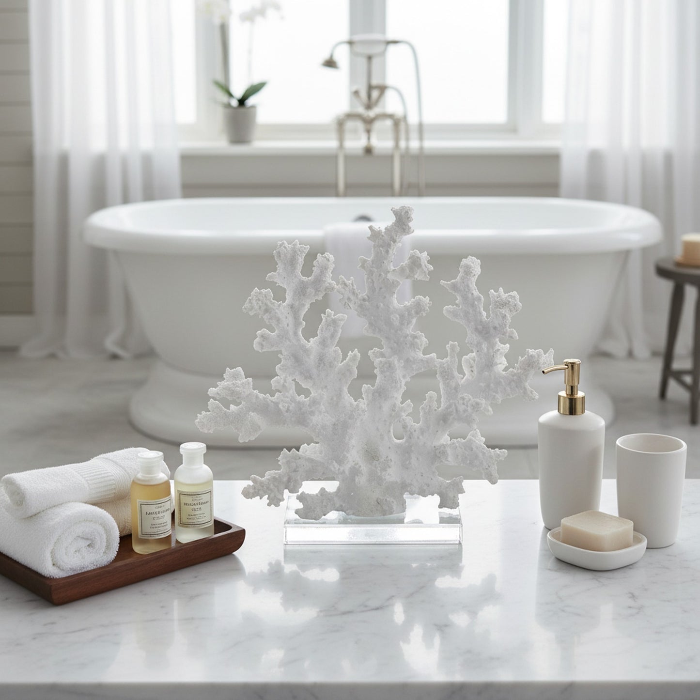 Elegant White Coral Decorative Ornament for Coastal Home Decor