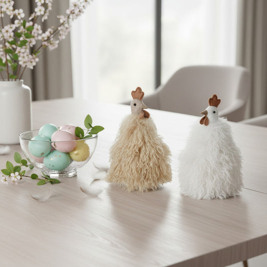 Brown and White Easter Decor: Pair of Chickens