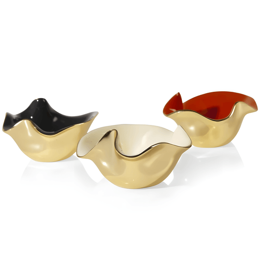 Nima Oberoi Lunares Ruffled Oyster Bowl with Elegant Gold Accents