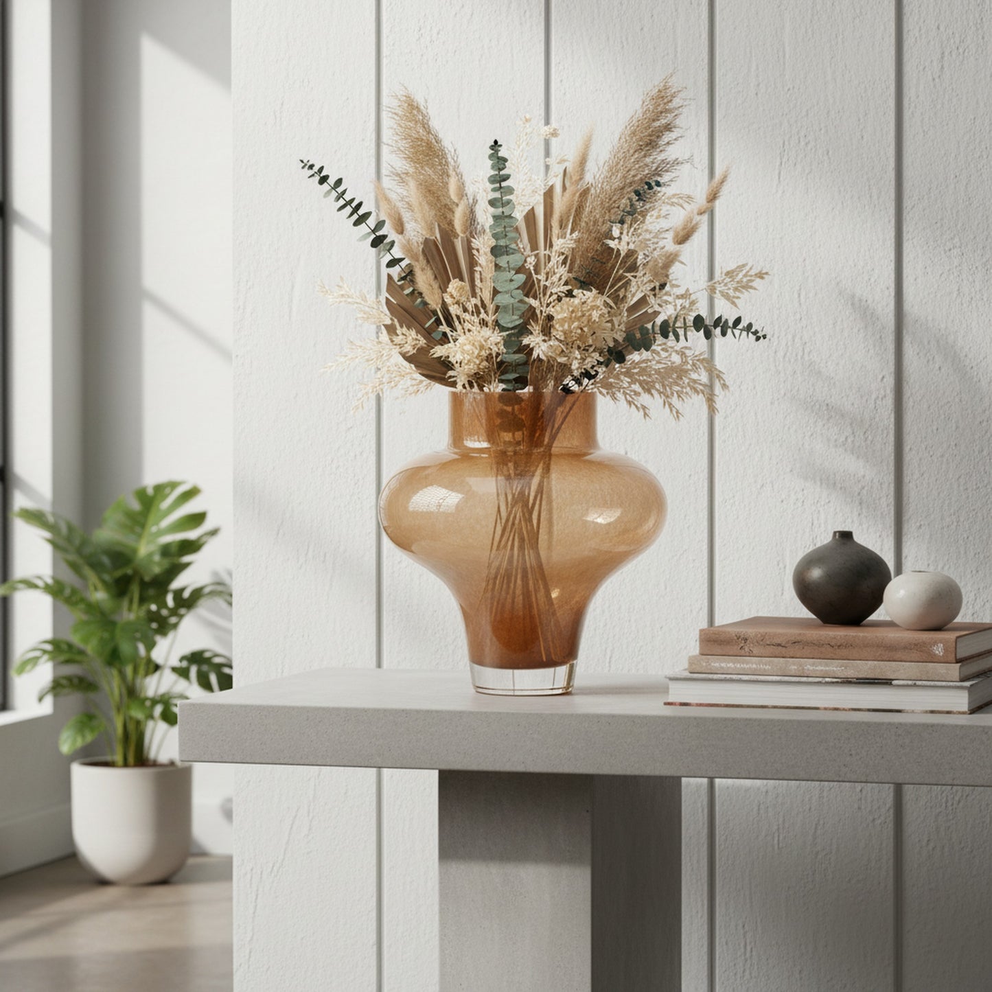 Stylish Brown Sphere Glass Vase - Chic Contemporary Accent