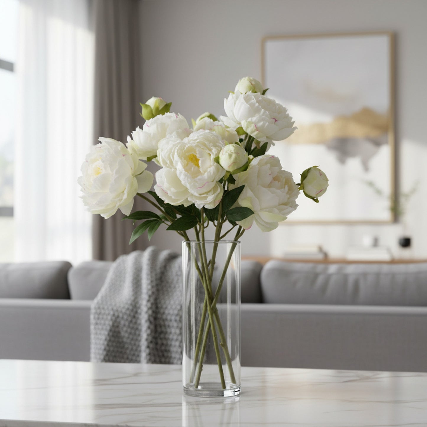 Elegant White Peony Stems for Floral Arrangements