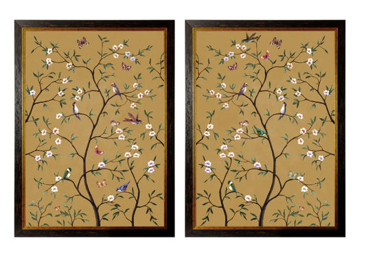 Nature-Inspired Tree of Life Ochre Set of 2 Framed Pictures - Wall Art Decor