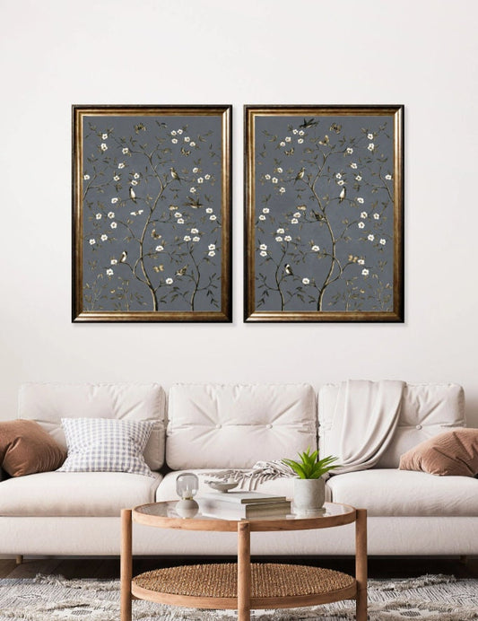 Nature Inspired Tree of Life Grey Decor - Pair of Framed Pictures