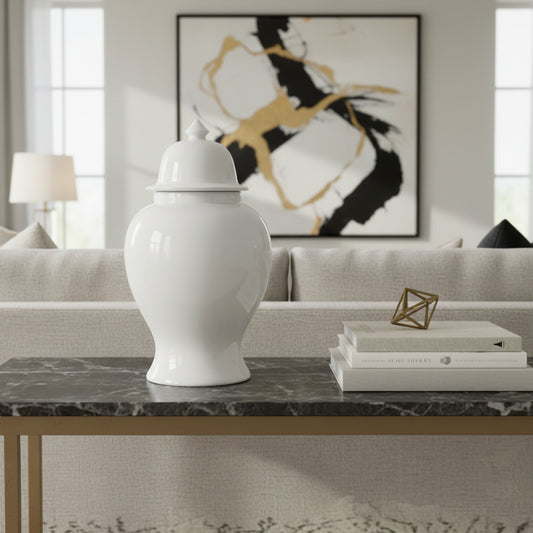 Vintage-Inspired Cream Porcelain Temple Jar – Stunning Accent Piece