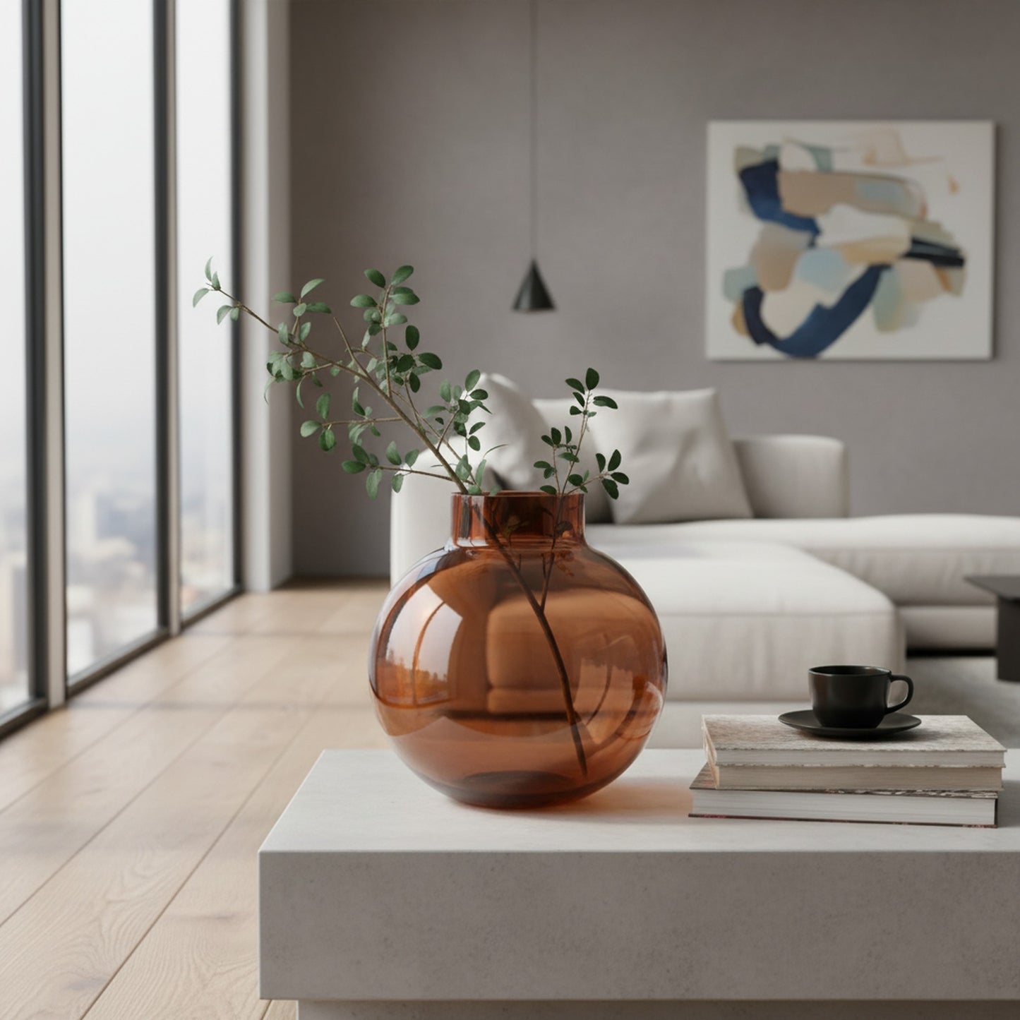 Elegant Small Round Dark Amber Glass Vase – Ideal for Home Styling