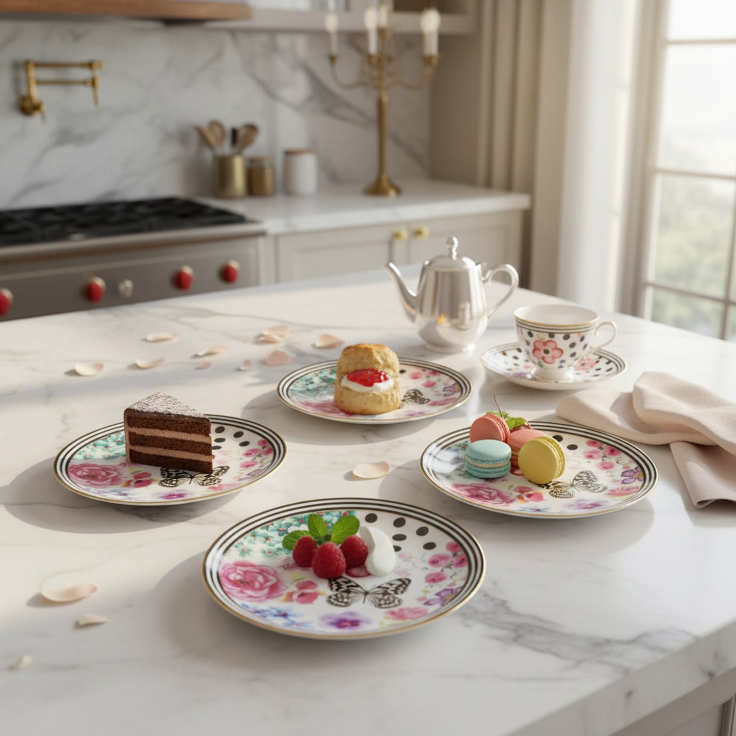 Melli Mellow Floral Dessert Plate with Luxurious Gold Edge