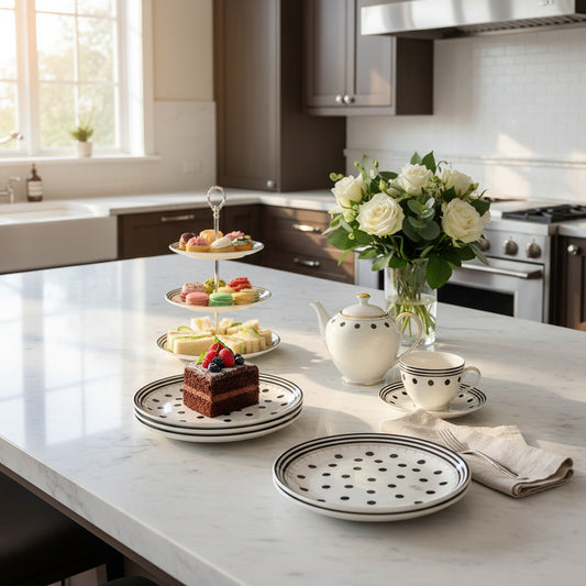 Melli Mello Chic Black and White Cake Plates with Glamorous Gold Edging