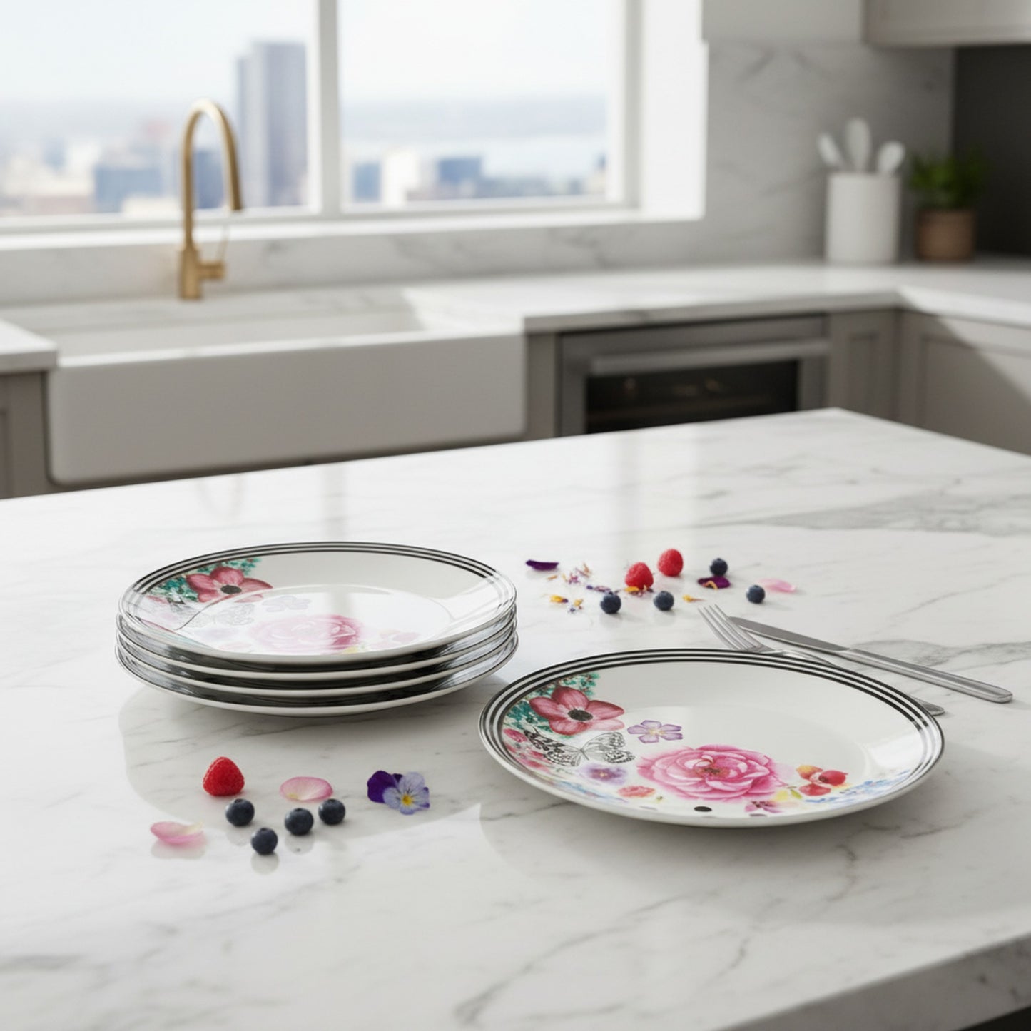 Melli Mello Set of 4 Gold Edged Porcelain Breakfast Plates