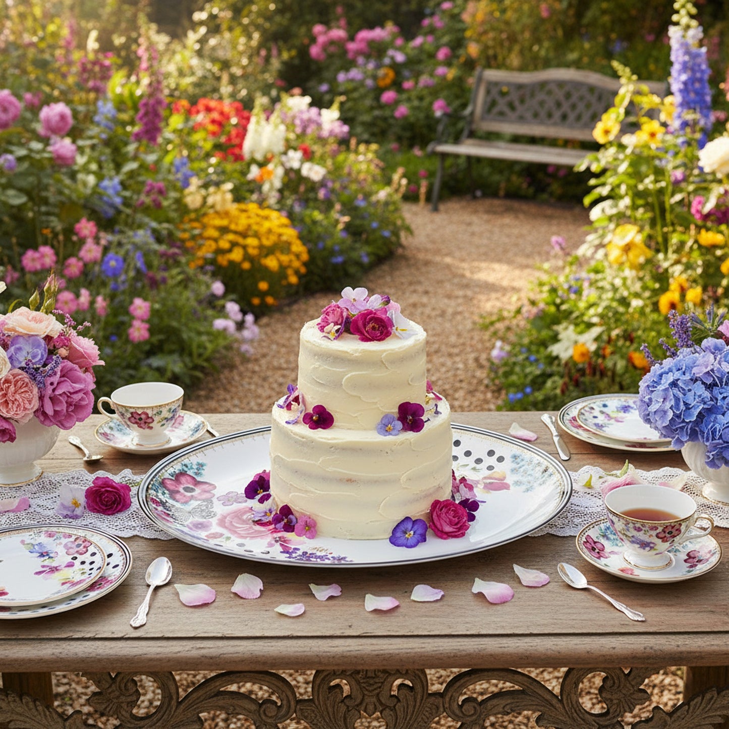 Melli Mello Porcelain Serving Platter - Floral & Polka Dot Design with Gold Trim
