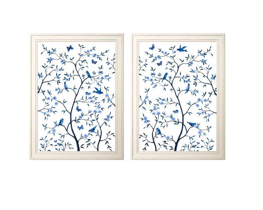 Elegant Tree of Life Home Decor Duo - Blue & White Set of 2 Framed Pictures
