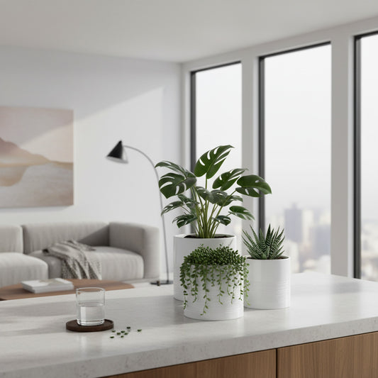 Trio of White Ceramic Planters - Modern Home Decor