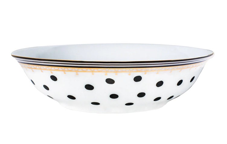 Melli Mello Black and White Dot Pasta Bowls with Gold Trim - Set of 4