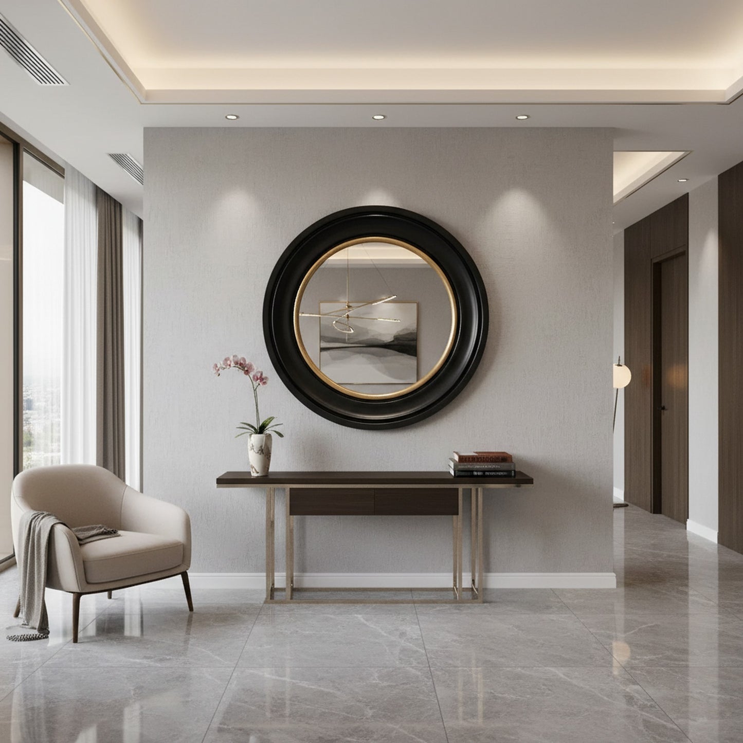 Elegant Black and Gold Wall Mirror - Modern Home Decor