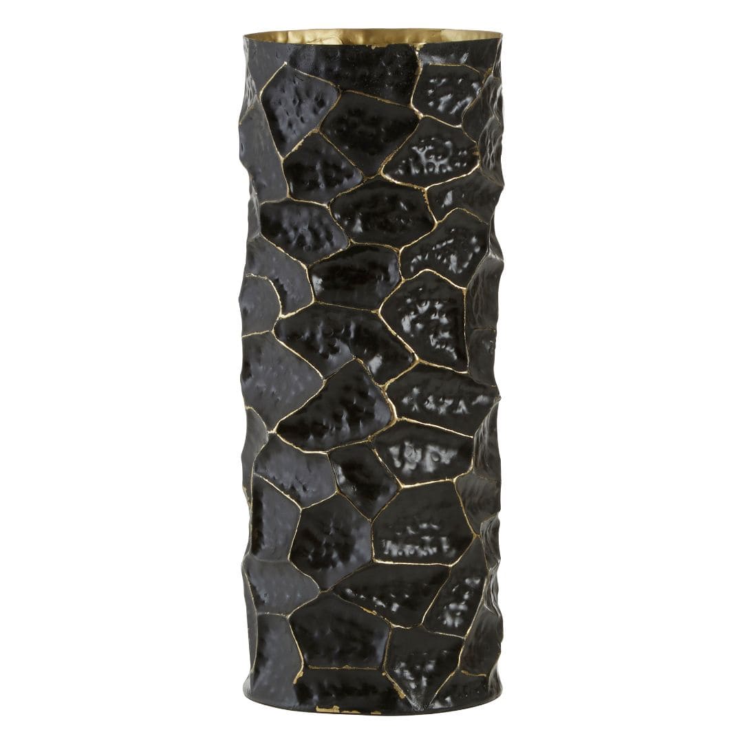 Elegant Metal Vase with Black and Gold Detailing - Sophisticated Centerpiece