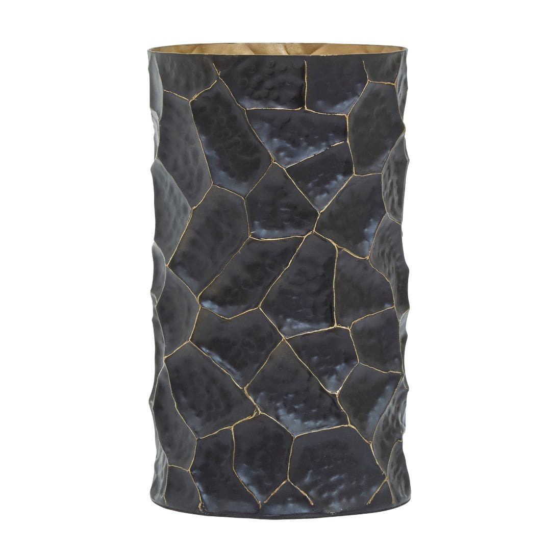 Small Black and Gold Metal Vase with Elegant Detailing