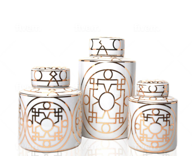 Elegant White and Gold Ceramic Decorative Jar