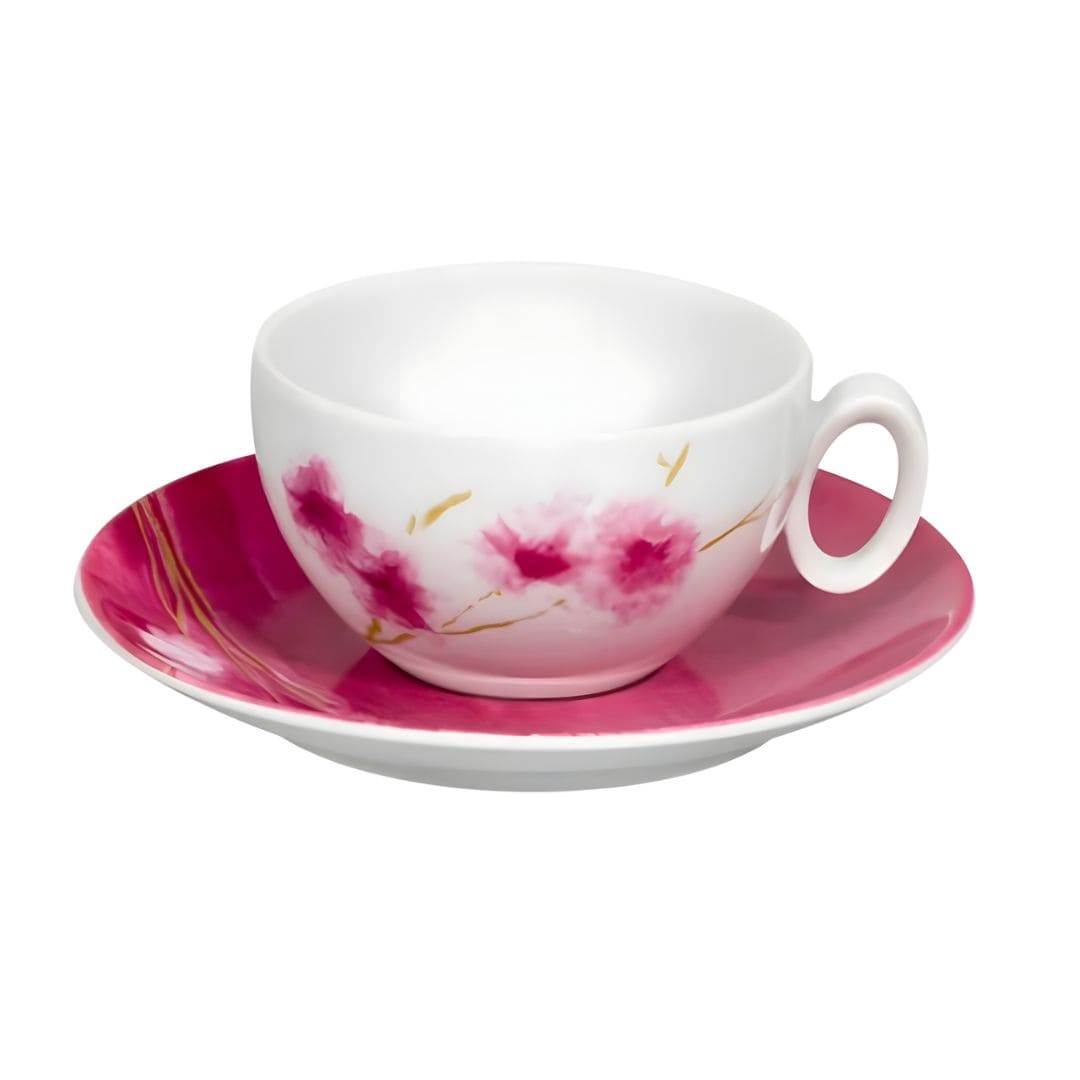 Beautiful White and Pink Floral Tea Cup with Saucer - Arigato Collection