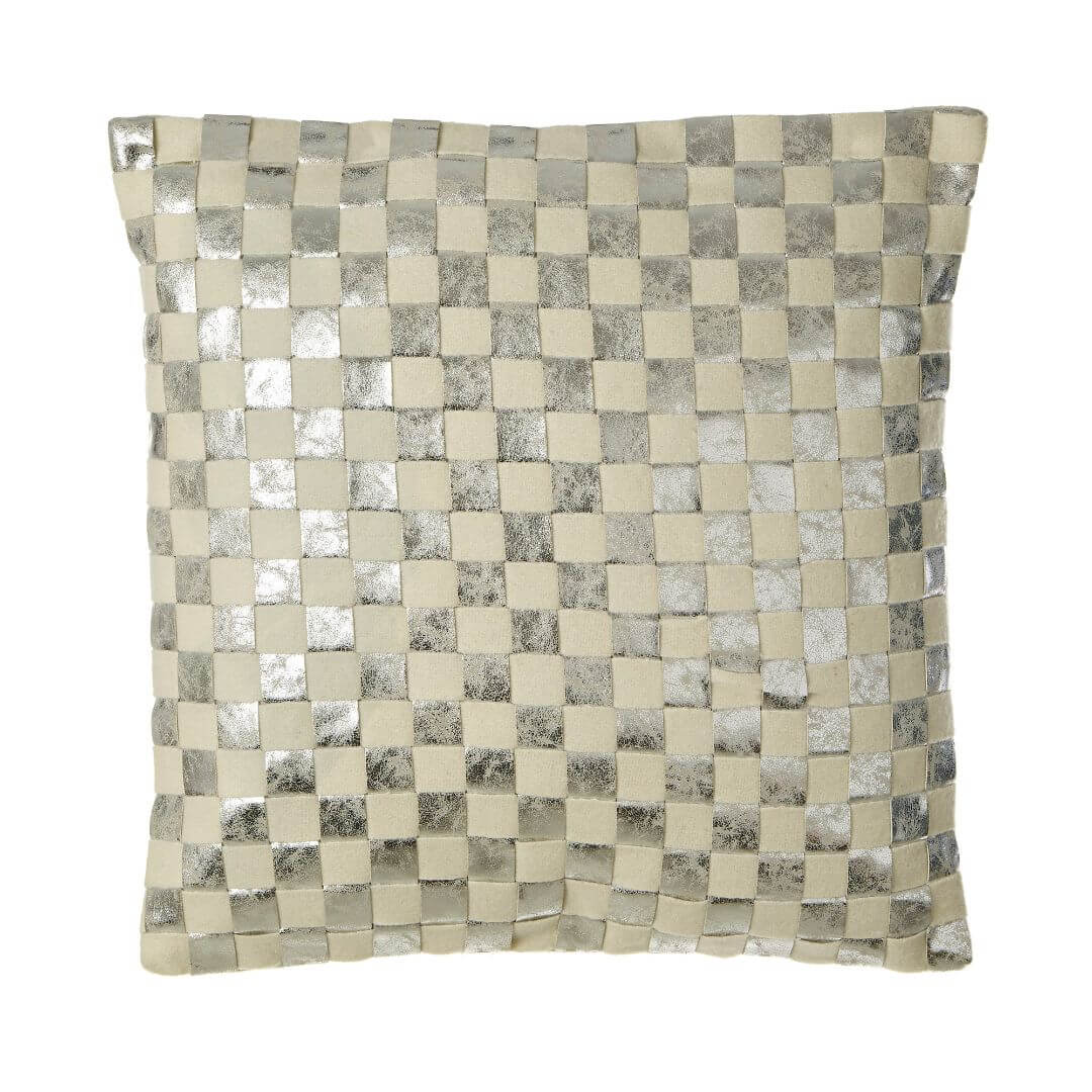 Chelsea Townhouse Elegant Square Cushion in Ivory and Silver Check