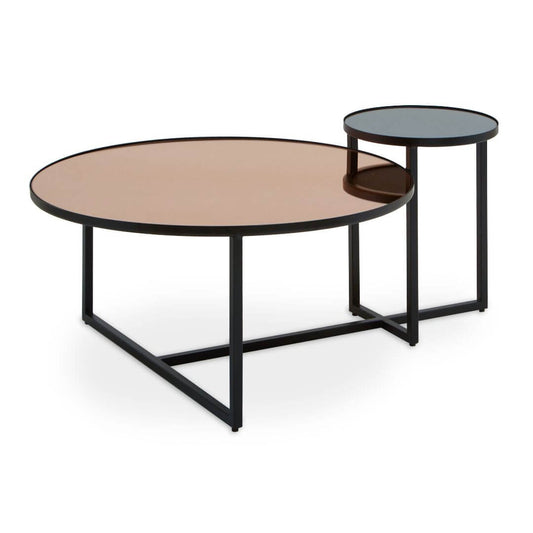 Sophisticated Glass Coffee Table Set - Luxe Bronze & Black Design