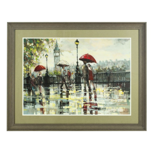 London Cityscape Wall Art Print - Rainy Day Romantic Scene