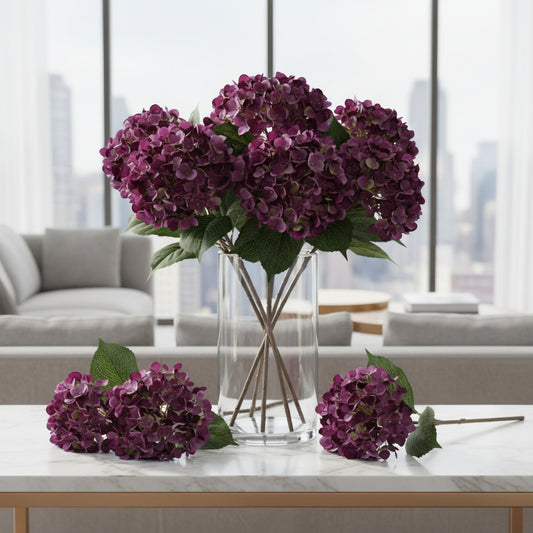 Elegant Purple Hydrangea Stem - Faux Floral Decor