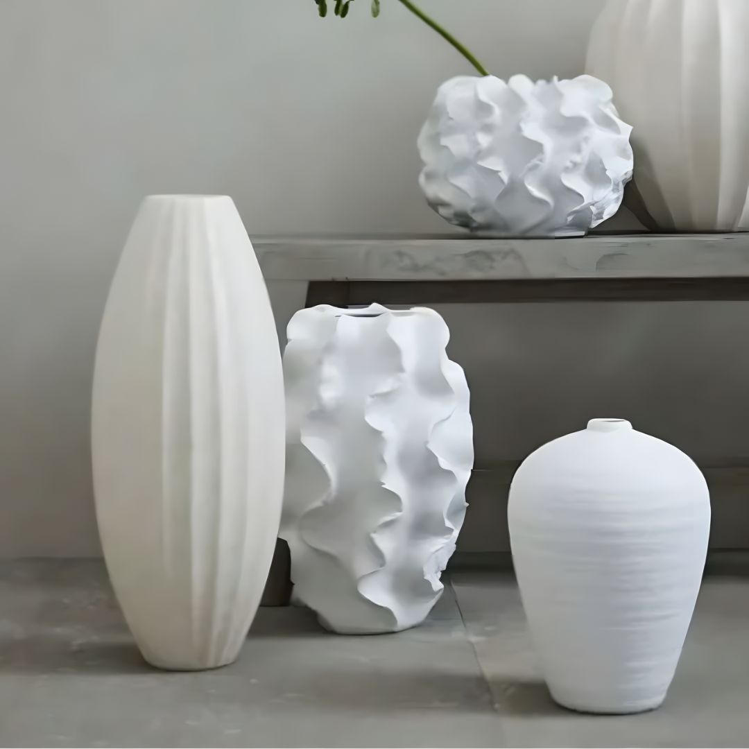 Contemporary White Stoneware Vase