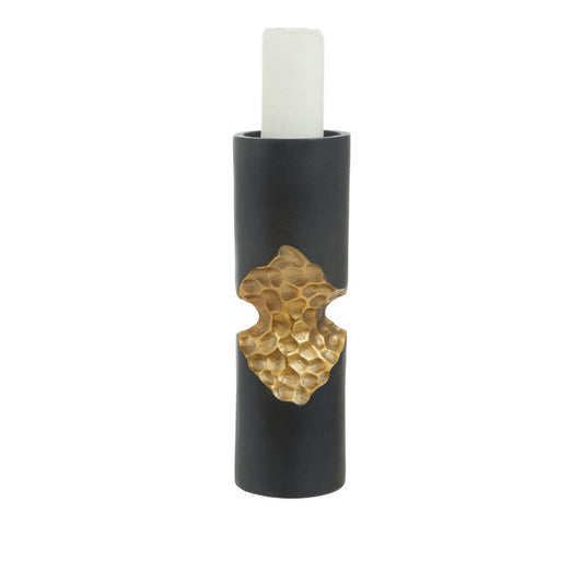 Luxurious Gold Candle Holder with Unique Black & Honeycomb Style