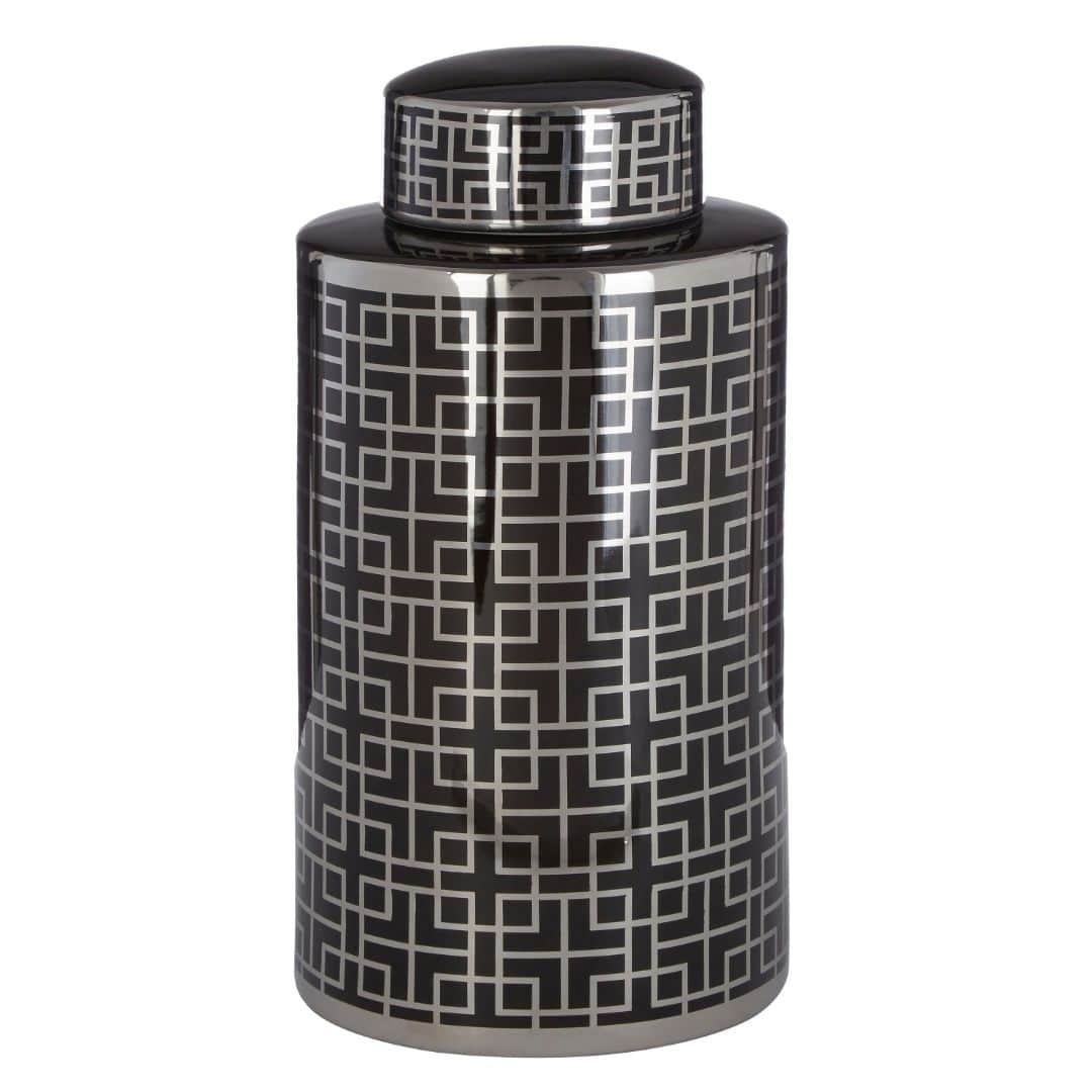 Glamorous Black Vase with Art Deco Silver Pattern