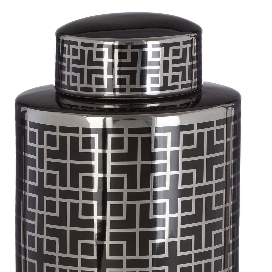 Glamorous Black Vase with Art Deco Silver Pattern