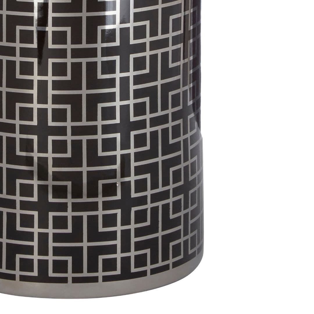 Glamorous Black Vase with Art Deco Silver Pattern