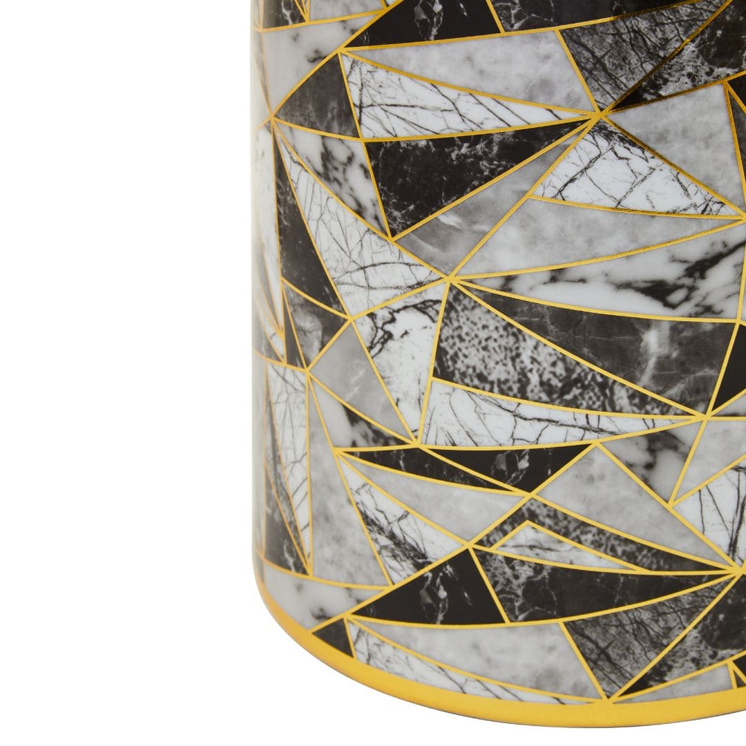 Large Ceramic Jar in Black with Assorted Colors and Gold Trim