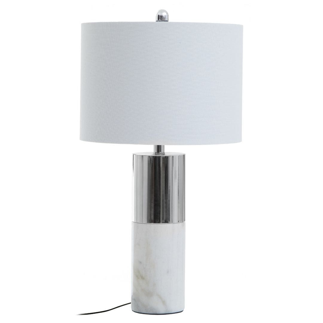 White Marble and Chrome Table Lamp - Elemental Modern Style