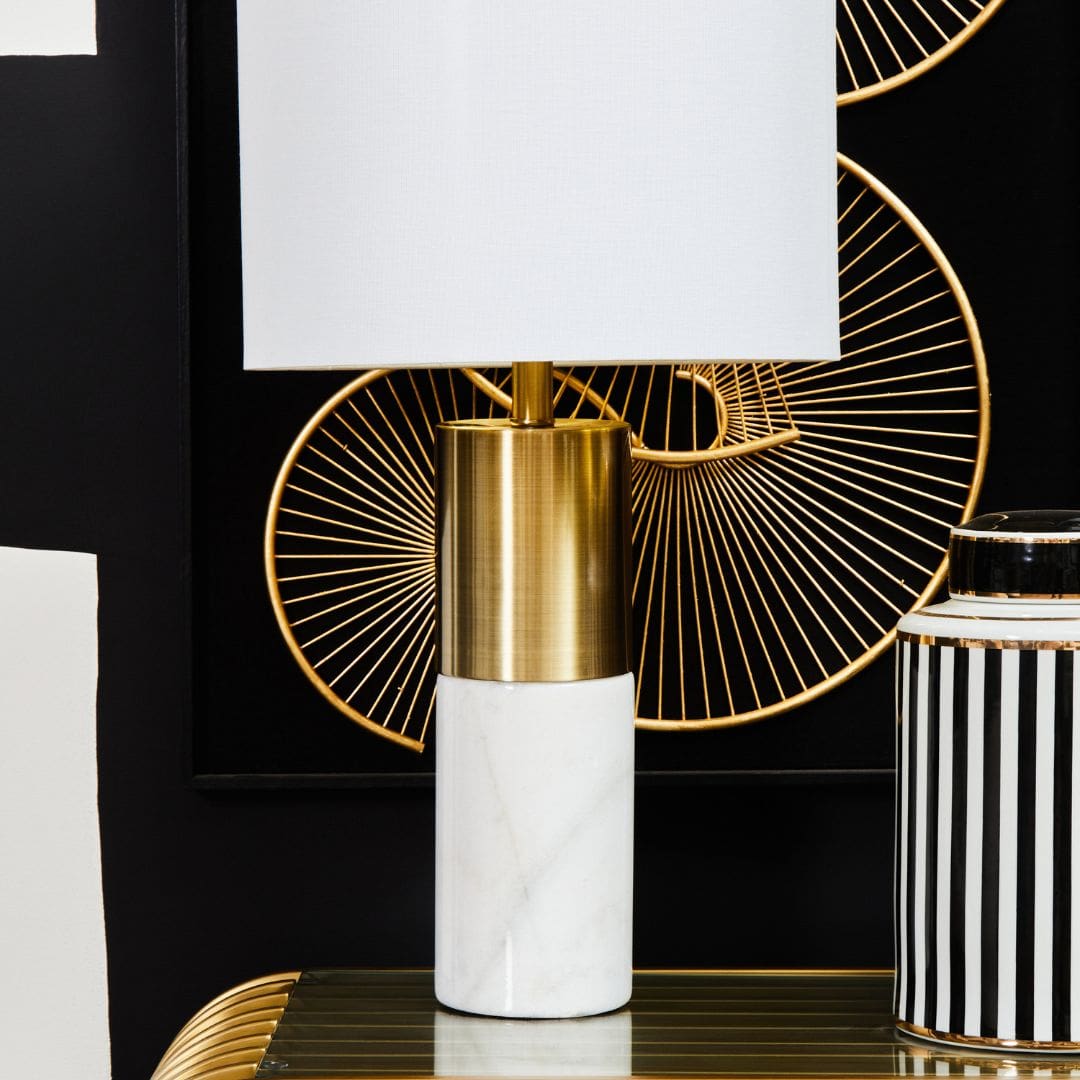 Contemporary Marble Column Table Lamp with Chrome Finish