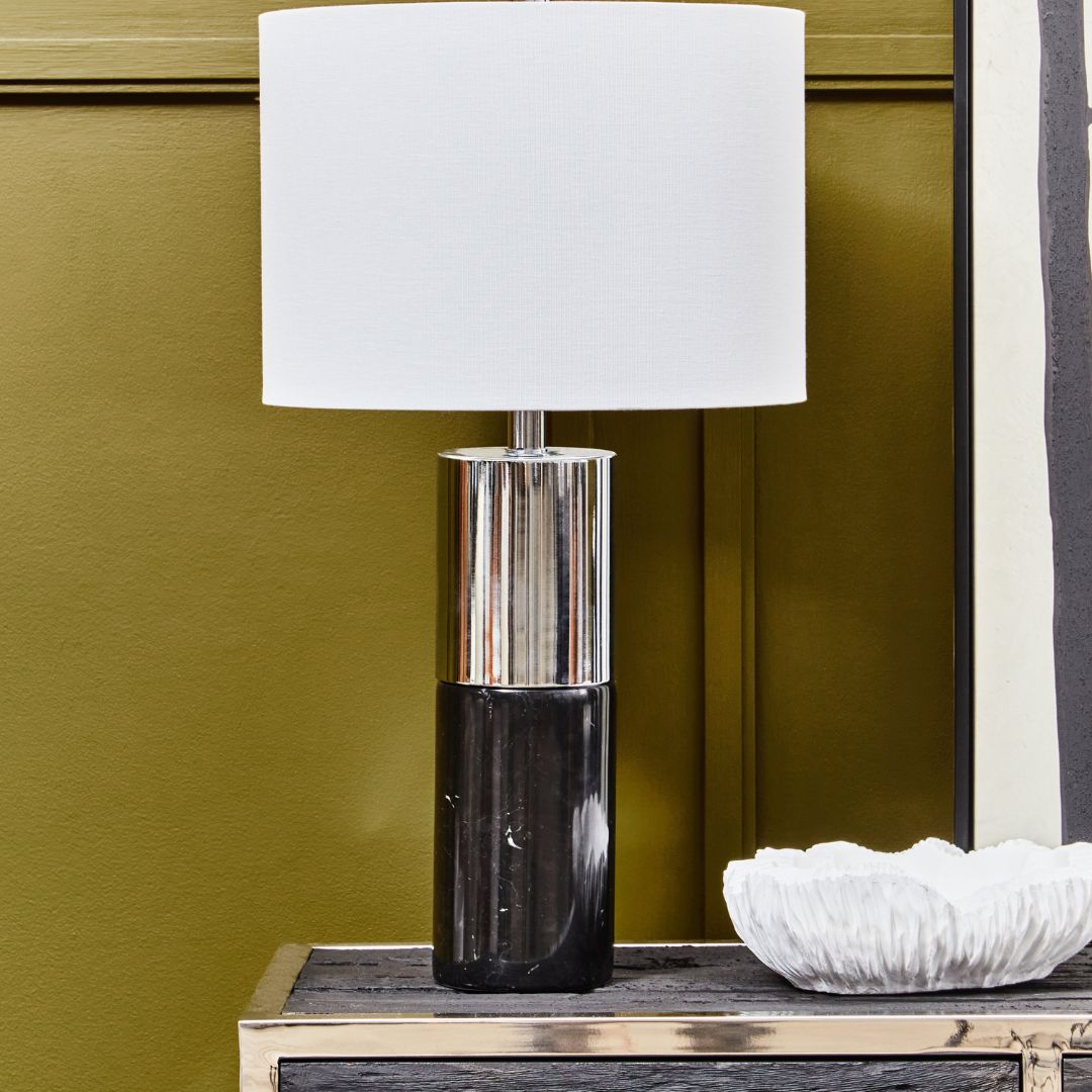 Black Marble Column Lamp with Sleek Chrome Base