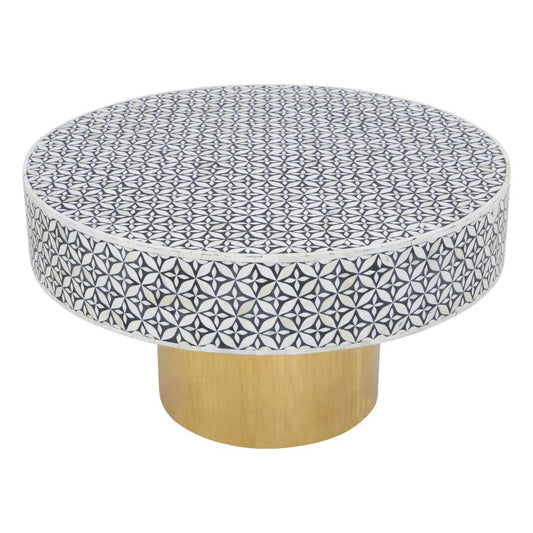 Elegant Round Coffee Table: Beautiful Bone Inlay & Glamorous Gold Finish